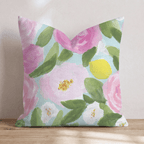 Garden Rose Mint Throw Pillow - Hillcroft Home