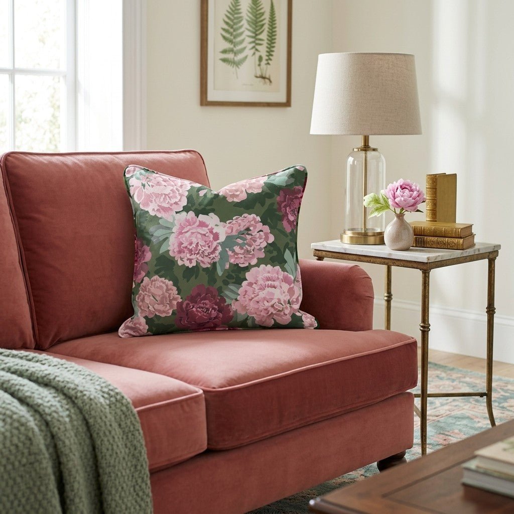 Gardenia Peonies Throw Pillow - Hillcroft Home