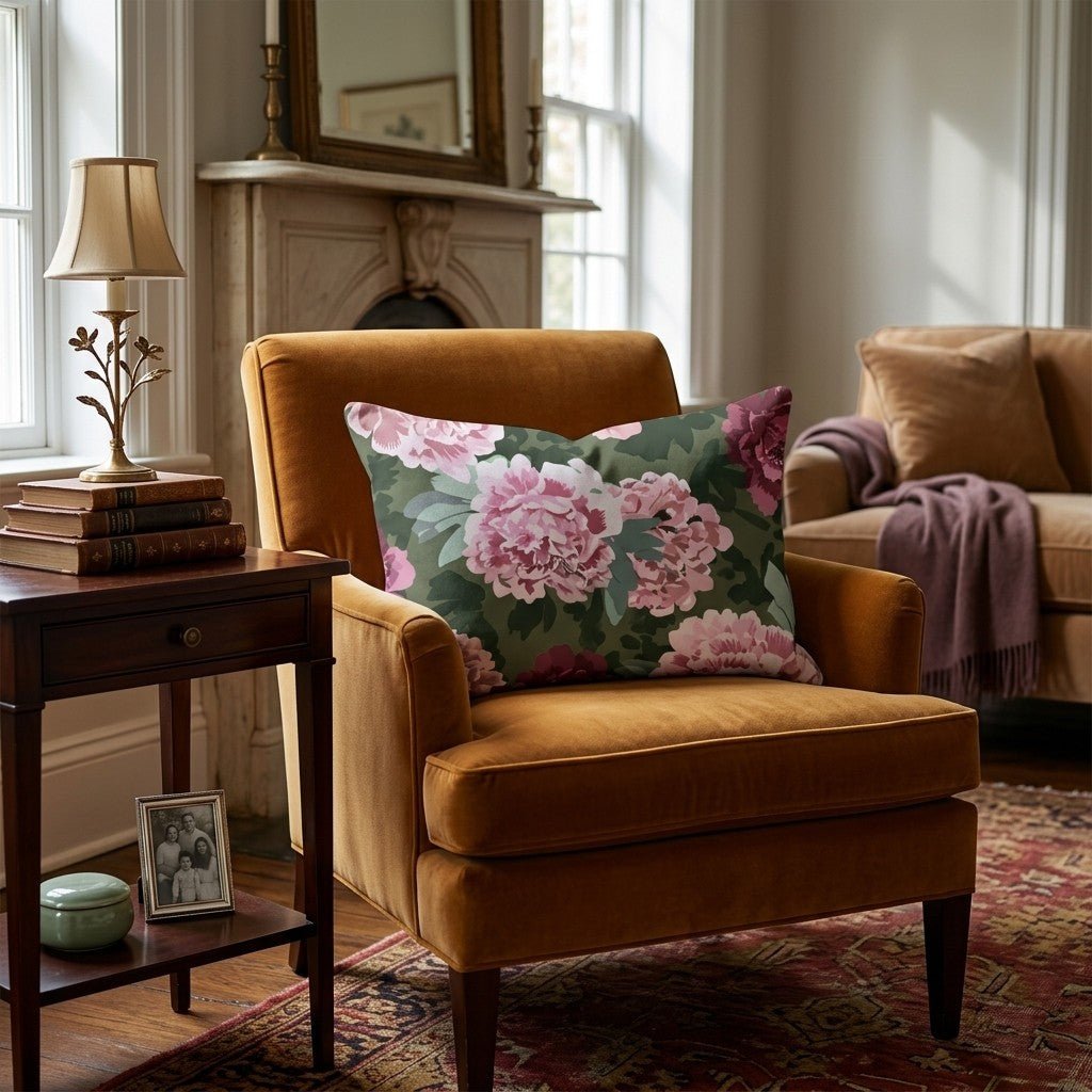 Gardenia Peonies Throw Pillow - Hillcroft Home