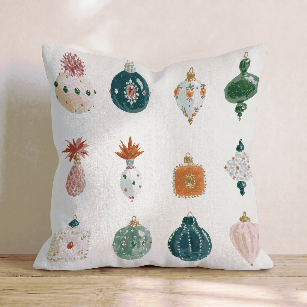 Gemstone Ornaments White Throw Pillow - Hillcroft Home