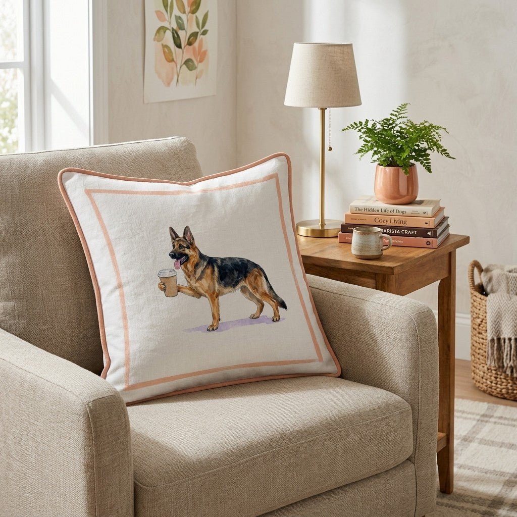 German Shepherd Coffee Throw Pillow - Hillcroft Home