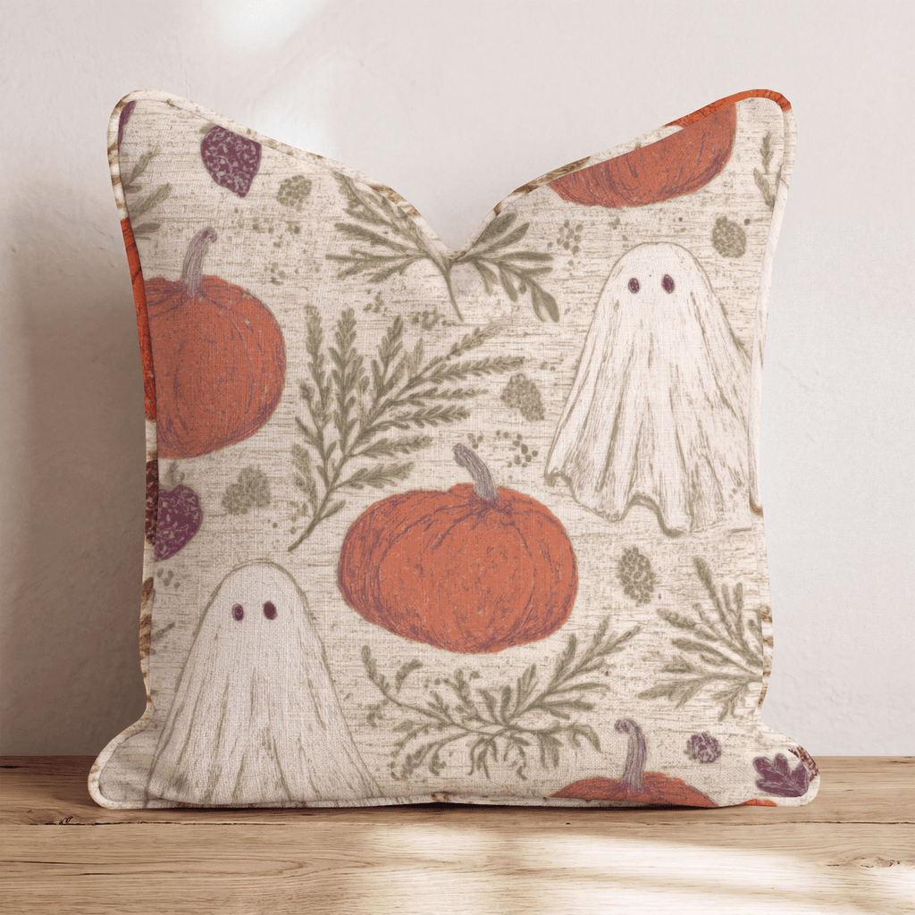 Ghost & Pumpkin Garden Throw Pillow - Hillcroft Home