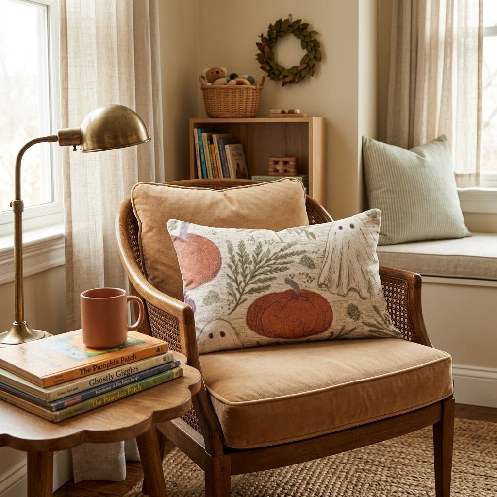 Ghost & Pumpkin Garden Throw Pillow - Hillcroft Home