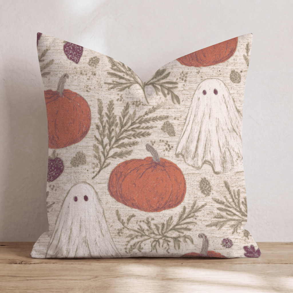 Ghost & Pumpkin Garden Throw Pillow - Hillcroft Home