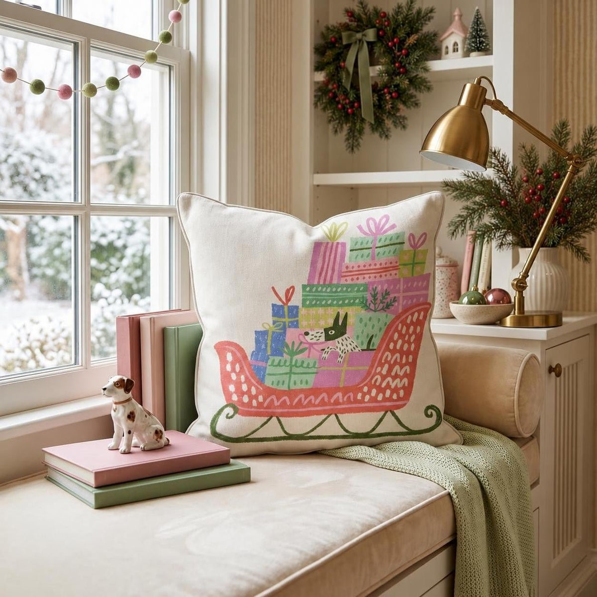 Gift Sleigh Throw Pillow throw pillow - Hillcroft Home