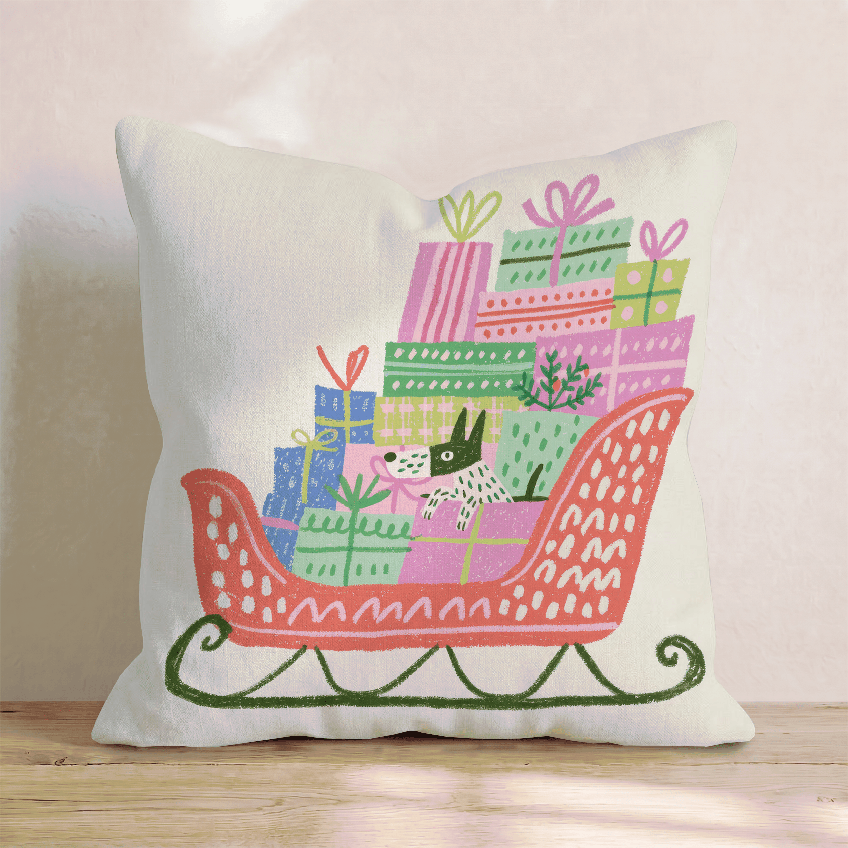 Gift Sleigh Throw Pillow - Hillcroft Home