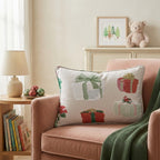 Gifts and Poinsettia Linen Throw Pillow - Hillcroft Home