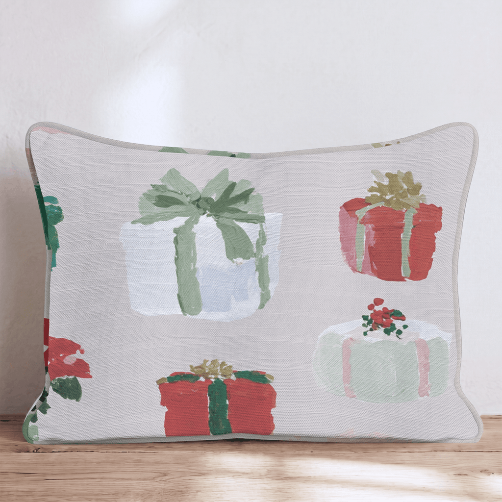 Gifts and Poinsettia Linen Throw Pillow - Hillcroft Home