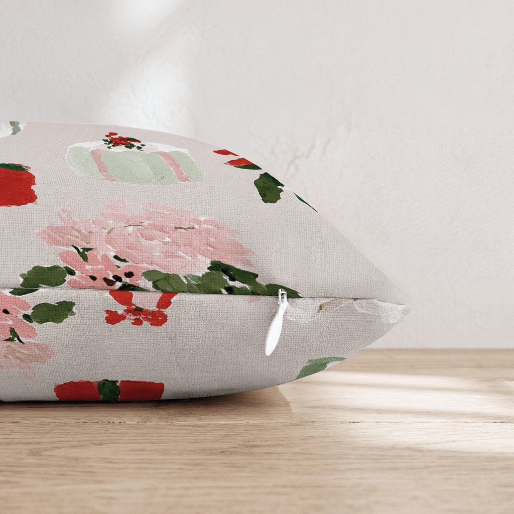 Gifts and Poinsettia Linen Throw Pillow - Hillcroft Home