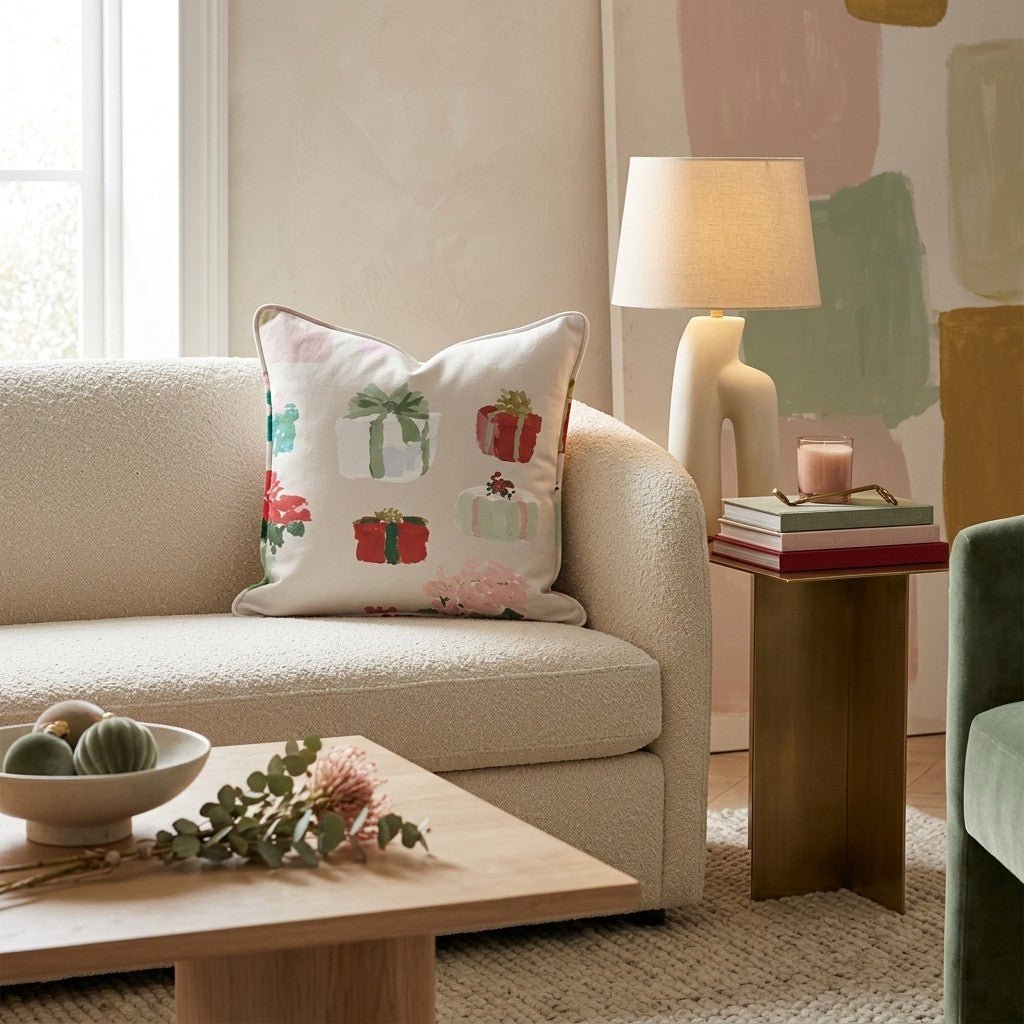 Gifts and Poinsettia Linen Throw Pillow - Hillcroft Home
