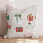 Gifts and Poinsettia Linen Throw Pillow - Hillcroft Home