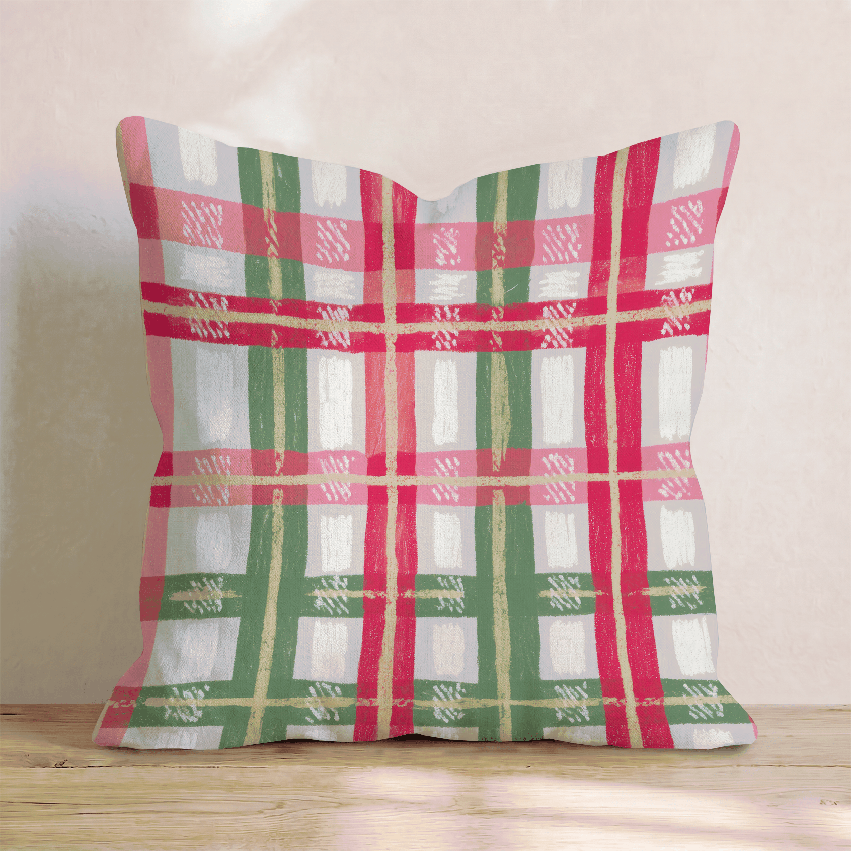 Gilded Blush Tartan Throw Pillow - Hillcroft Home
