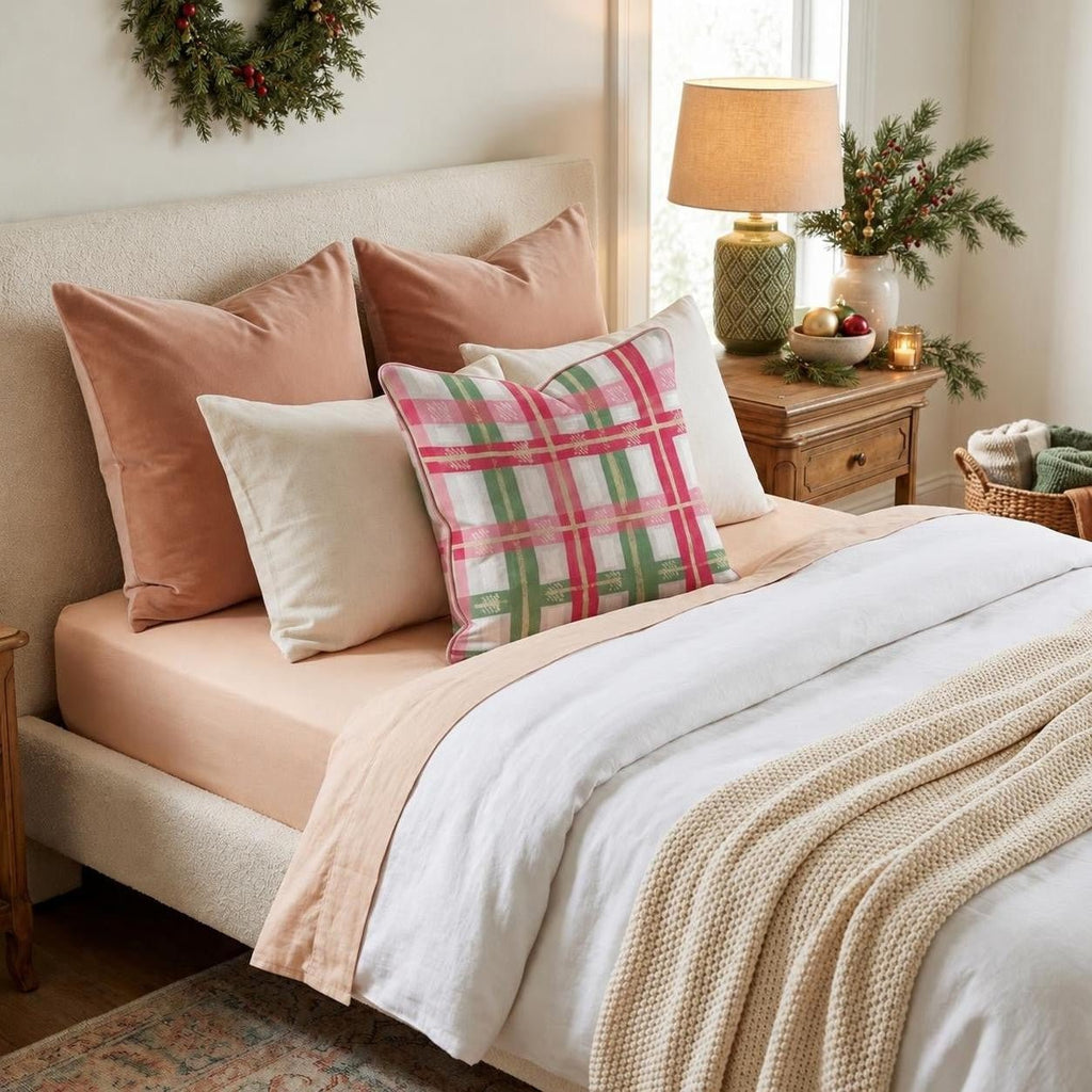 Gilded Blush Tartan Throw Pillow throw pillow - Hillcroft Home