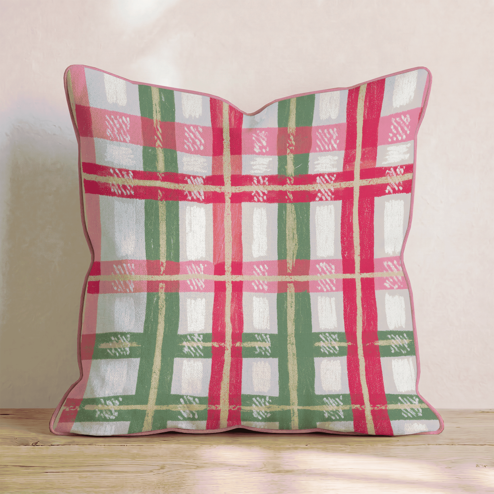 Gilded Blush Tartan Throw Pillow - Hillcroft Home