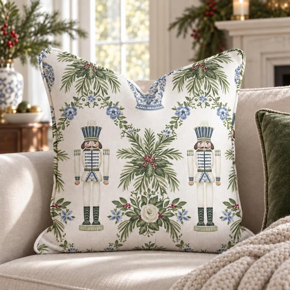 Ginger Jar Nutcracker Throw Pillow throw pillow - Hillcroft Home