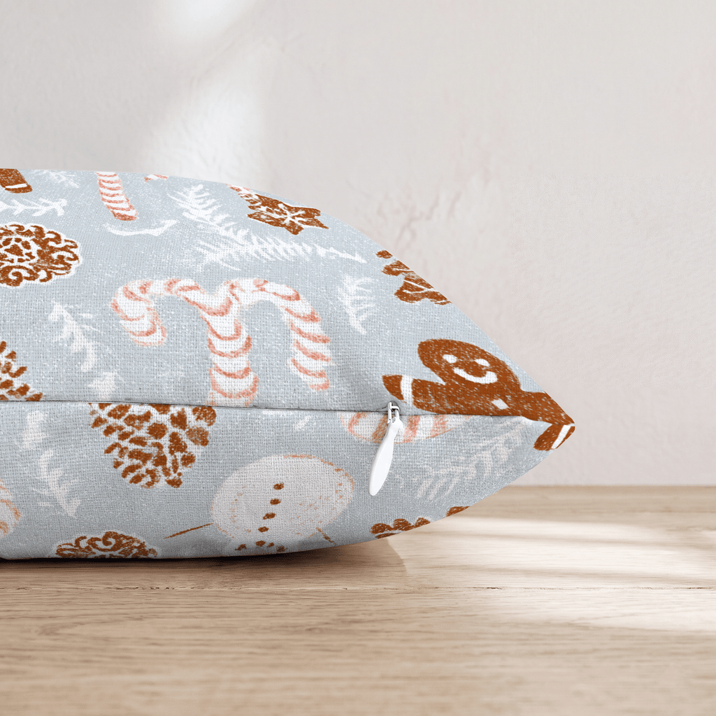 Gingerbread Frost Blue Throw Pillow - Hillcroft Home
