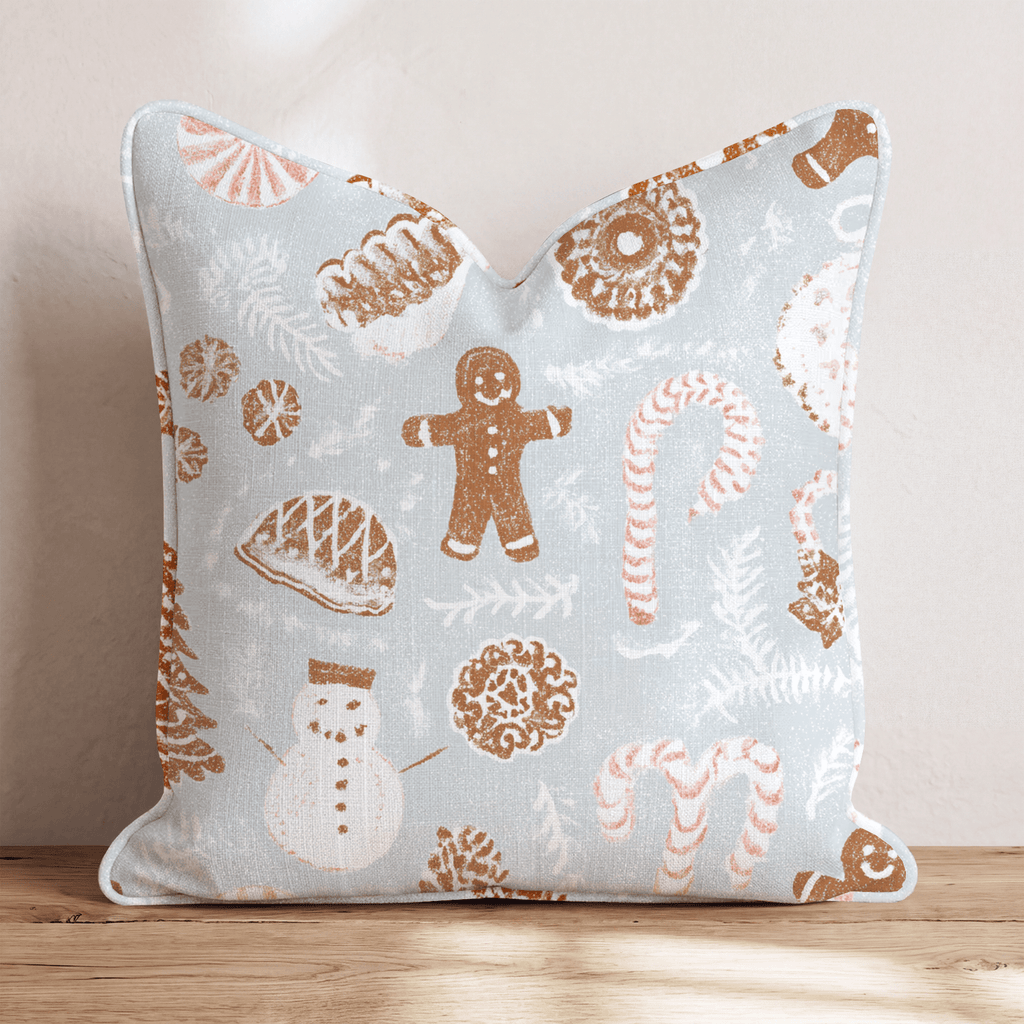 Gingerbread Frost Blue Throw Pillow - Hillcroft Home