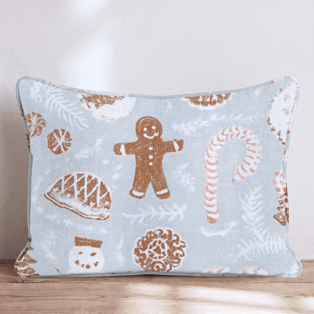 Gingerbread Frost Blue Throw Pillow - Hillcroft Home