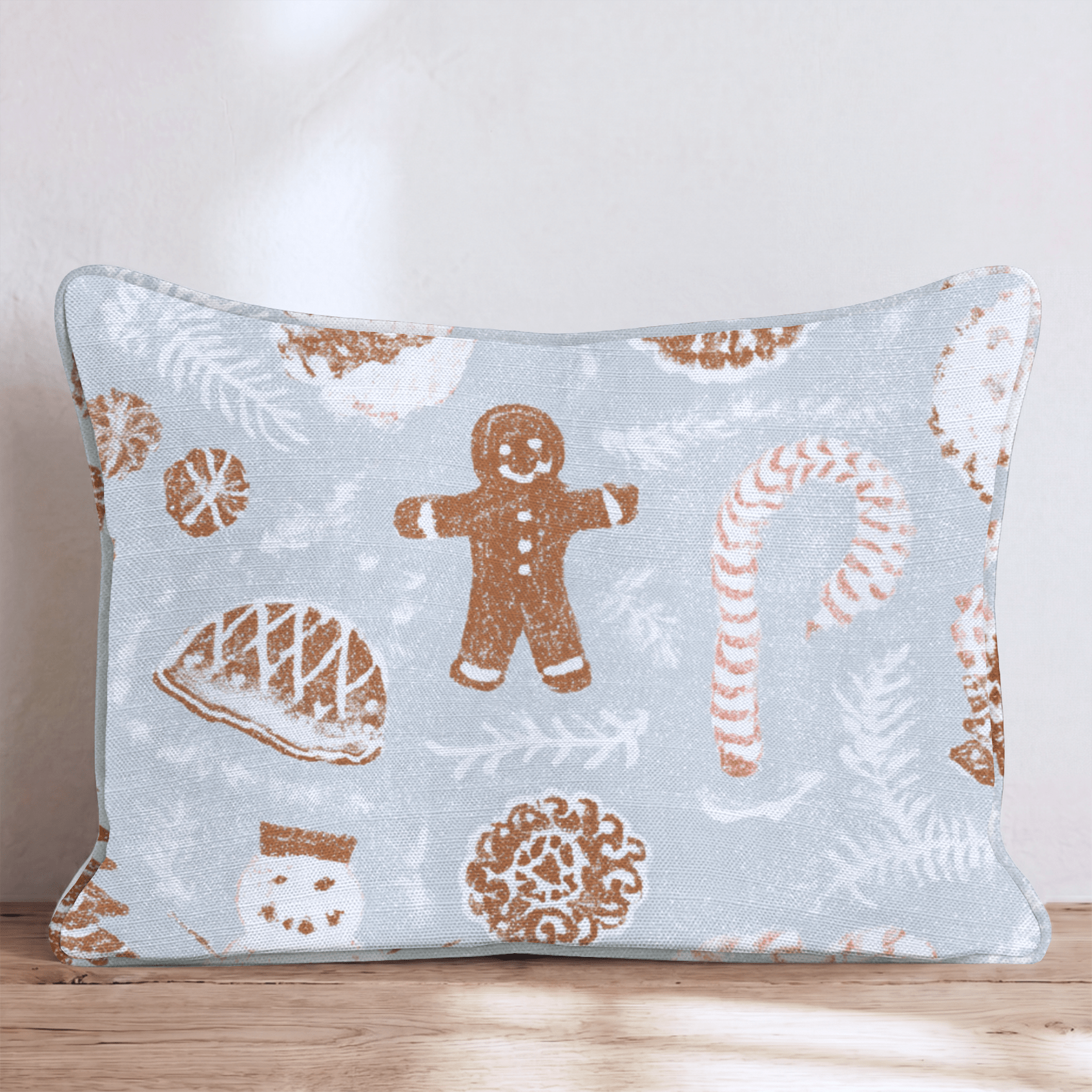 Gingerbread Frost Blue Throw Pillow - Hillcroft Home