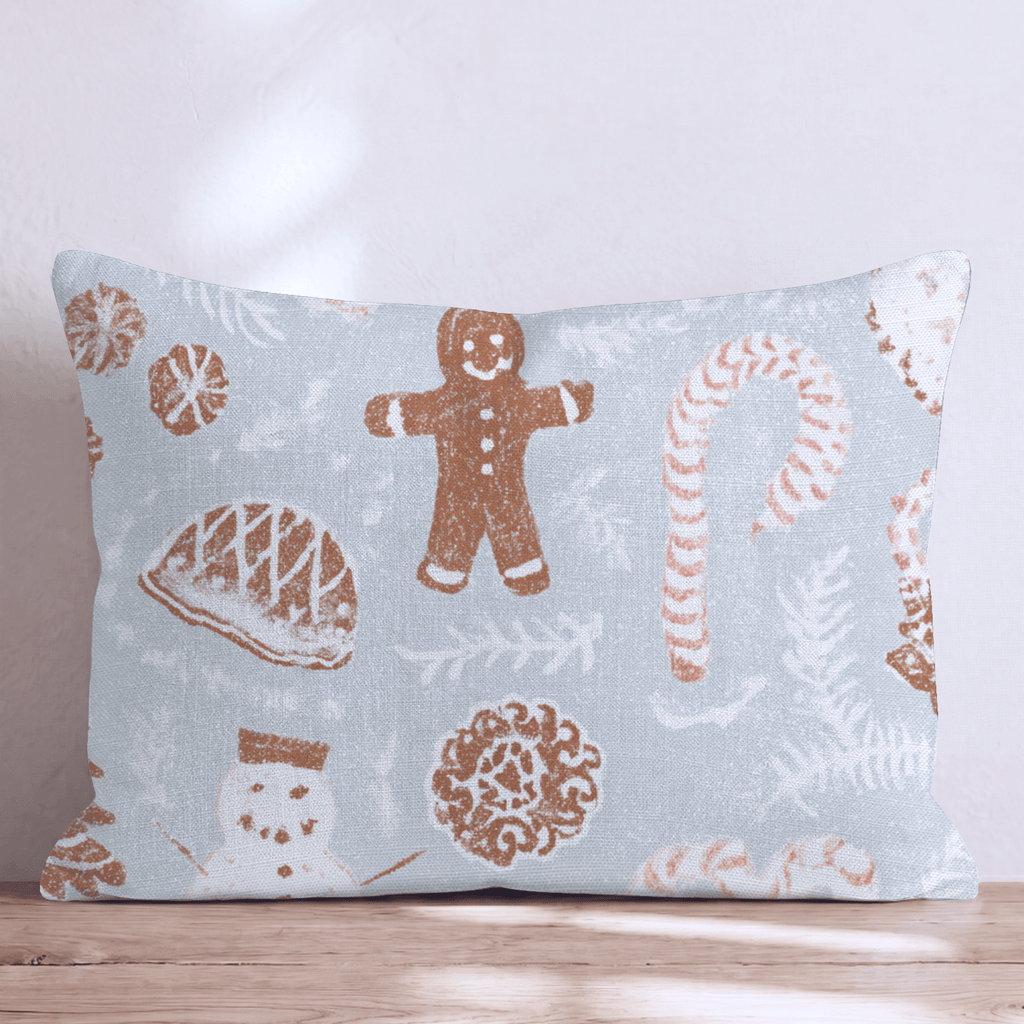 Gingerbread Frost Blue Throw Pillow - Hillcroft Home
