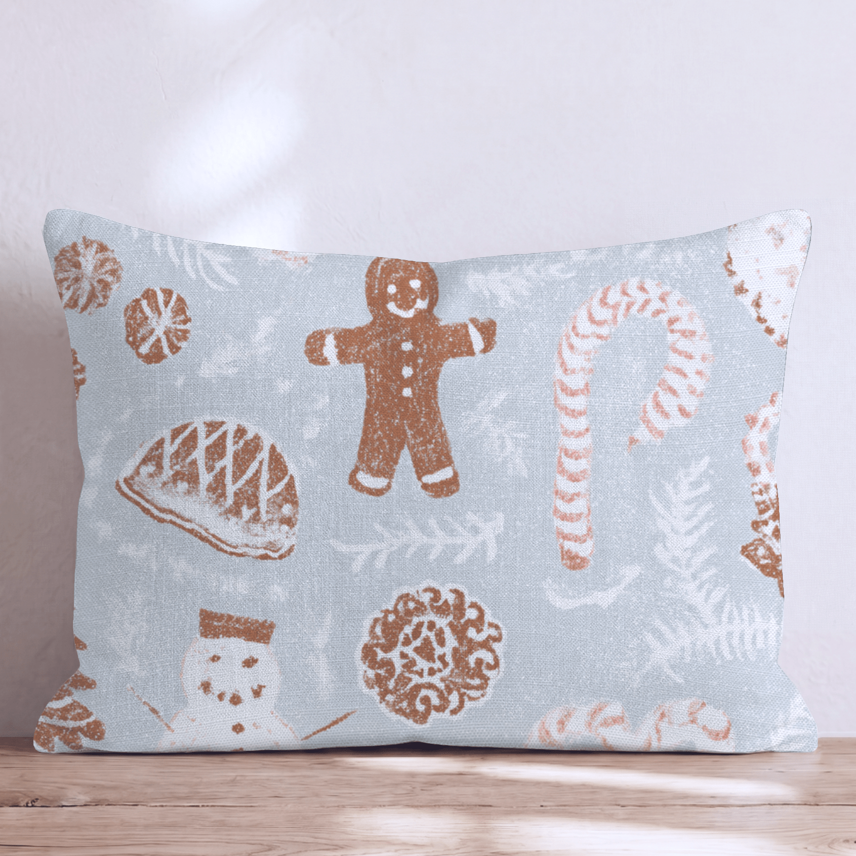 Gingerbread Frost Blue Throw Pillow - Hillcroft Home