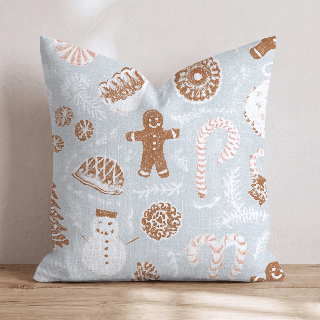Gingerbread Frost Blue Throw Pillow - Hillcroft Home