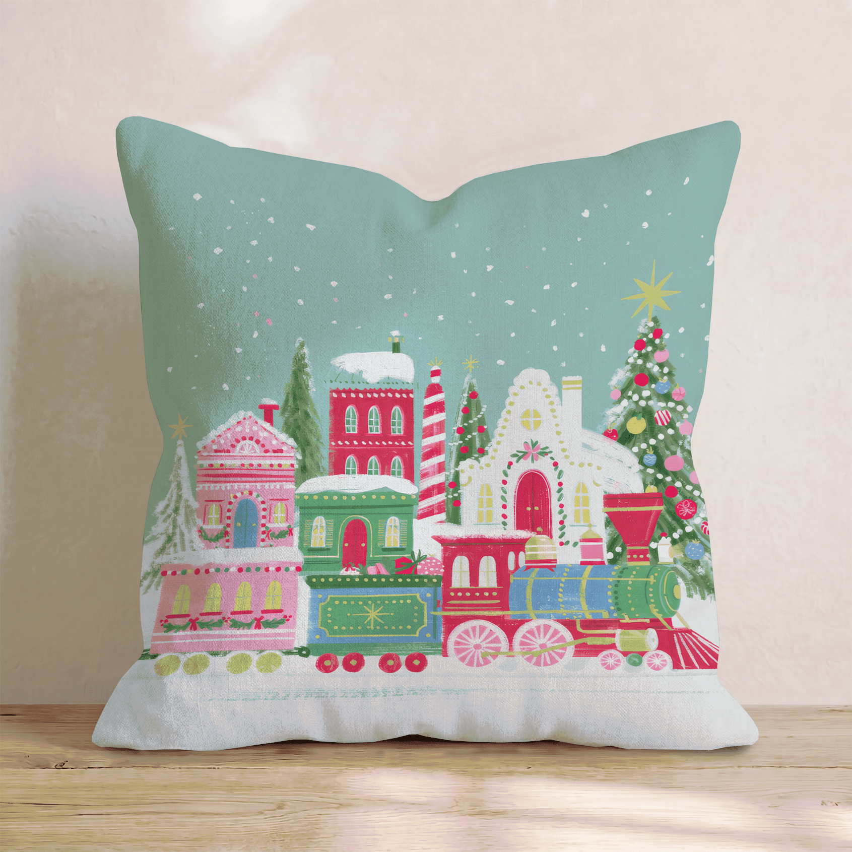 Gingerbread Village Express Throw Pillow - Hillcroft Home