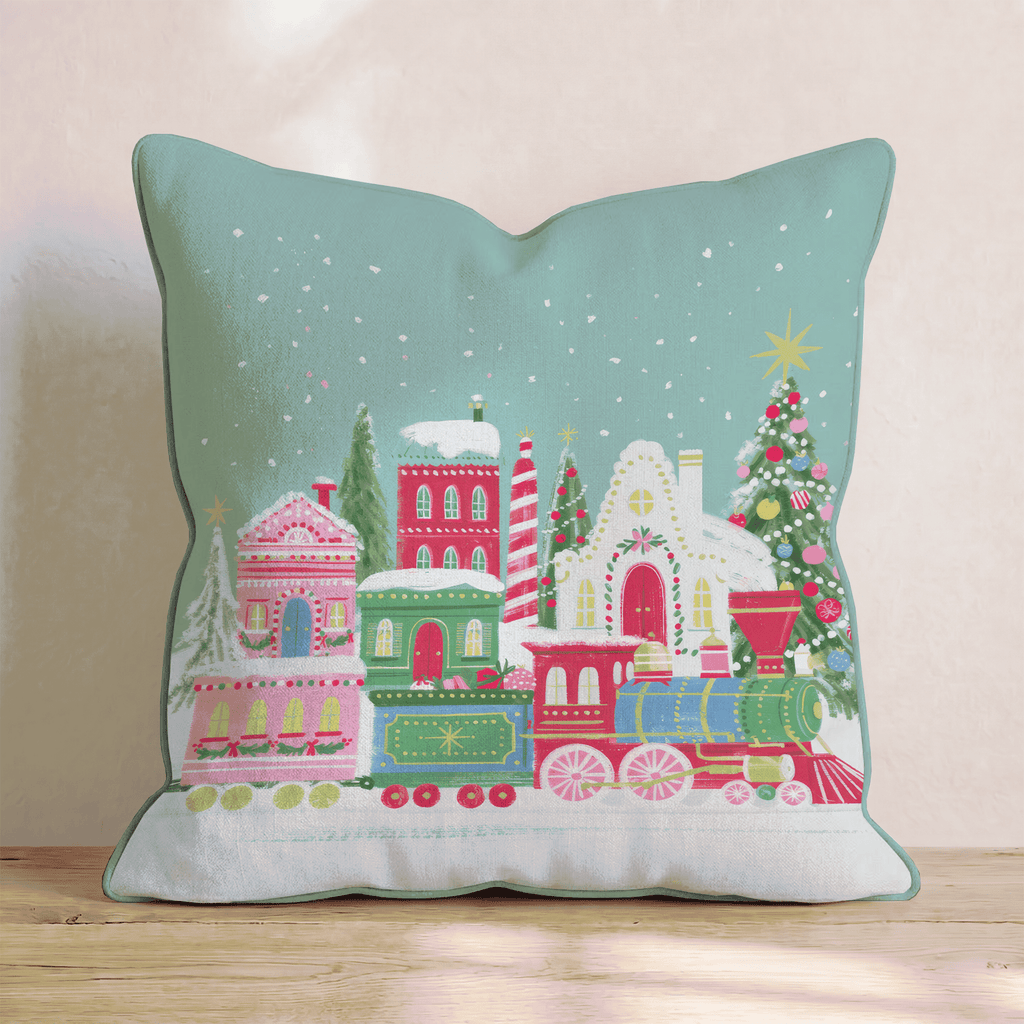 Gingerbread Village Express Throw Pillow - Hillcroft Home