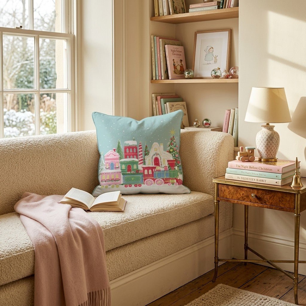 Gingerbread Village Express Throw Pillow - Hillcroft Home