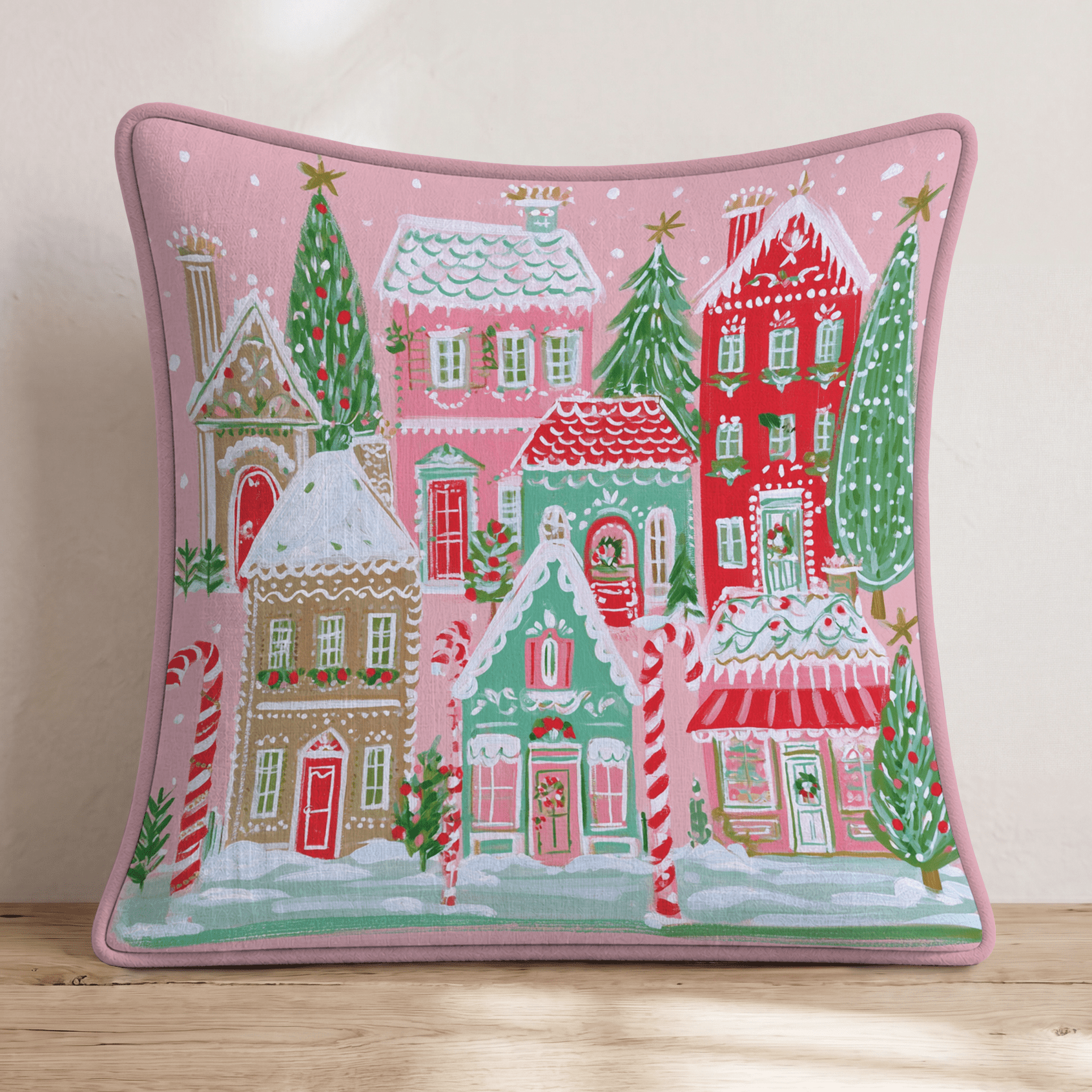 Gingerbread Village Throw Pillow - Hillcroft Home