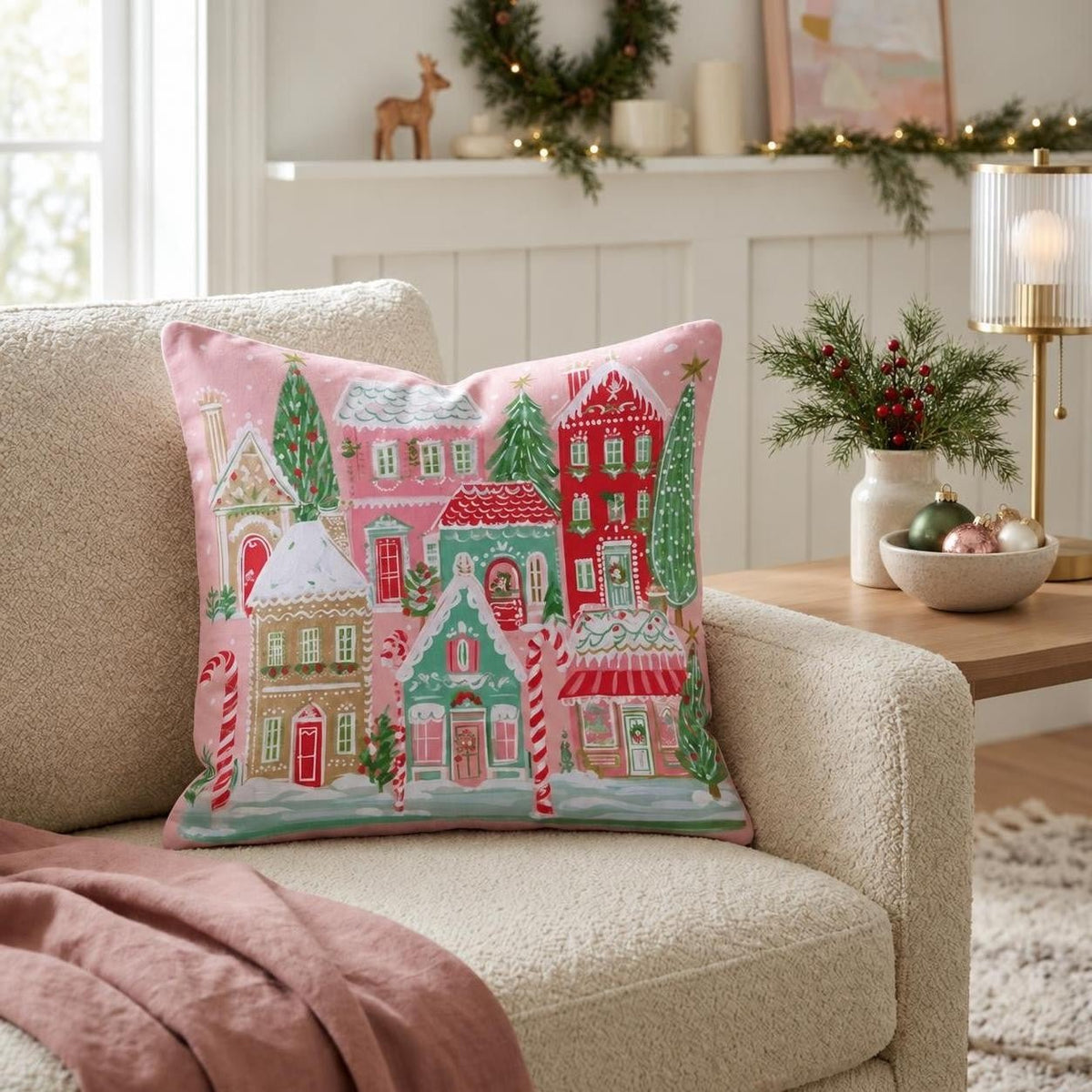 Gingerbread Village Throw Pillow throw pillow - Hillcroft Home