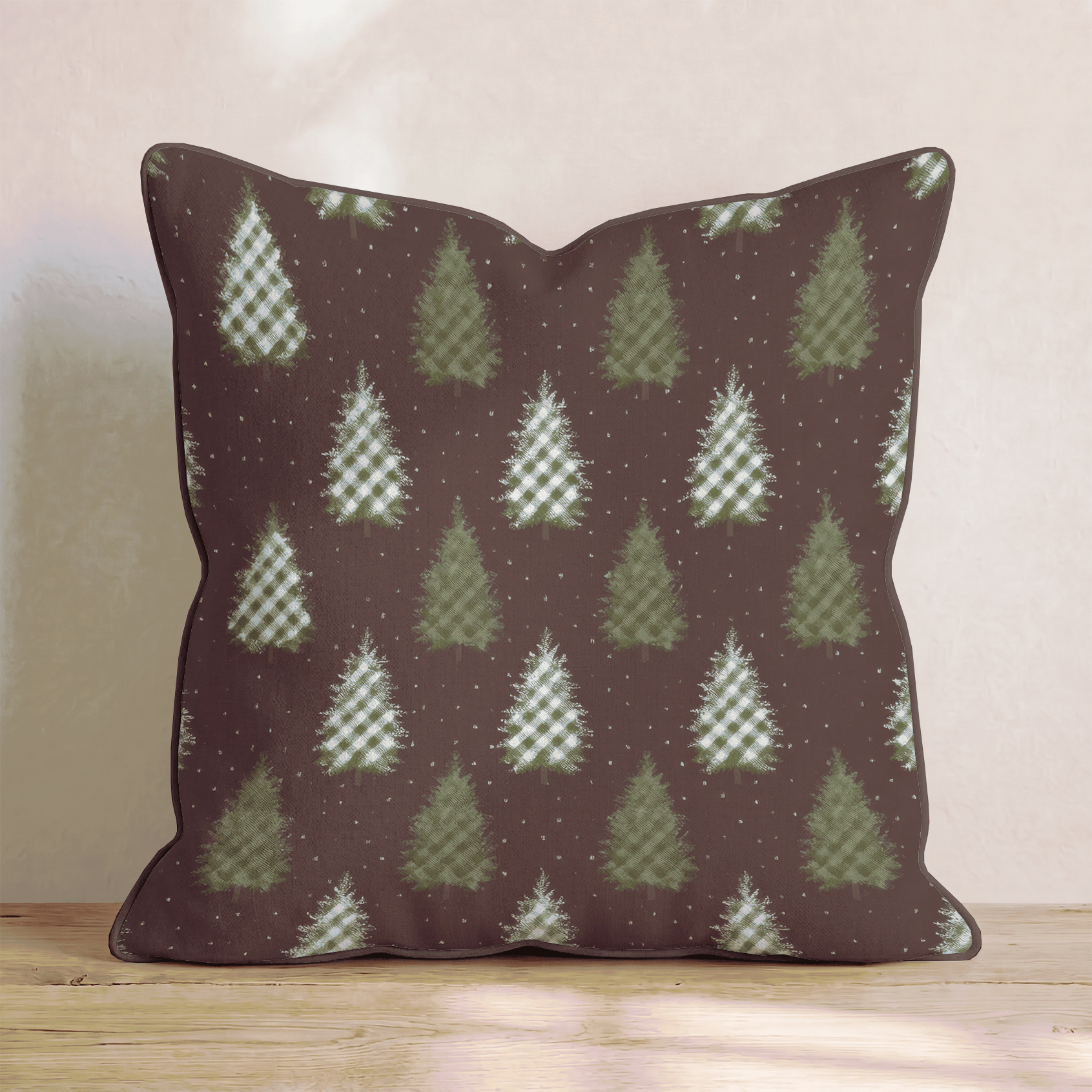 Gingham Christmas Trees Throw Pillow - Hillcroft Home