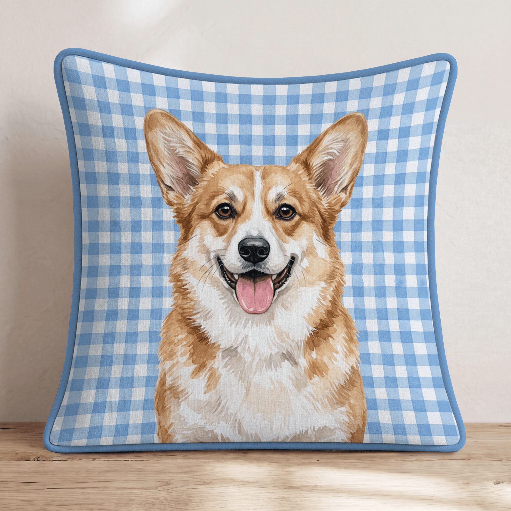 Gingham Corgi Throw Pillow - Hillcroft Home
