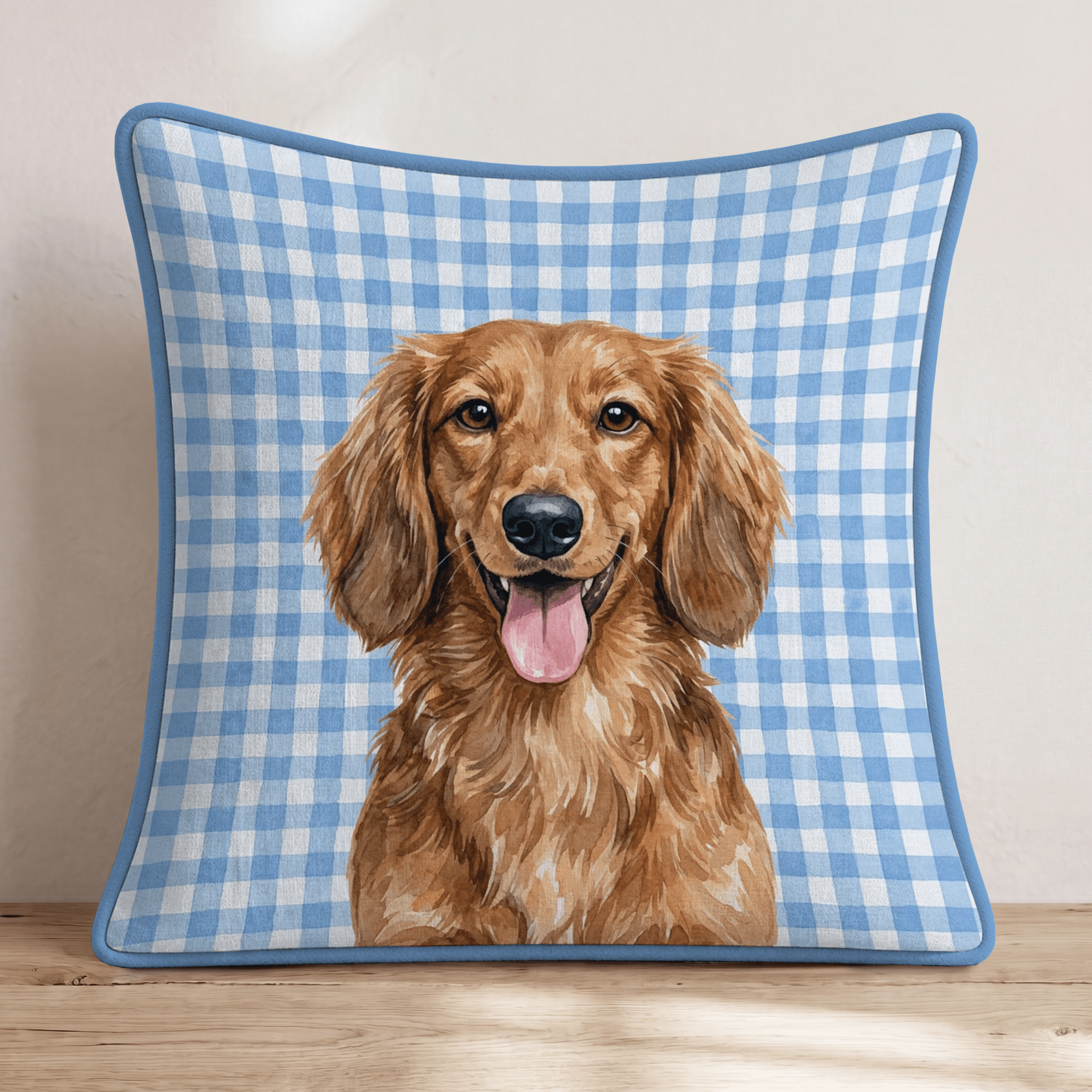 Gingham Dachshund Throw Pillow - Hillcroft Home
