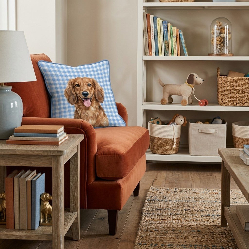 Gingham Dachshund Throw Pillow - Hillcroft Home
