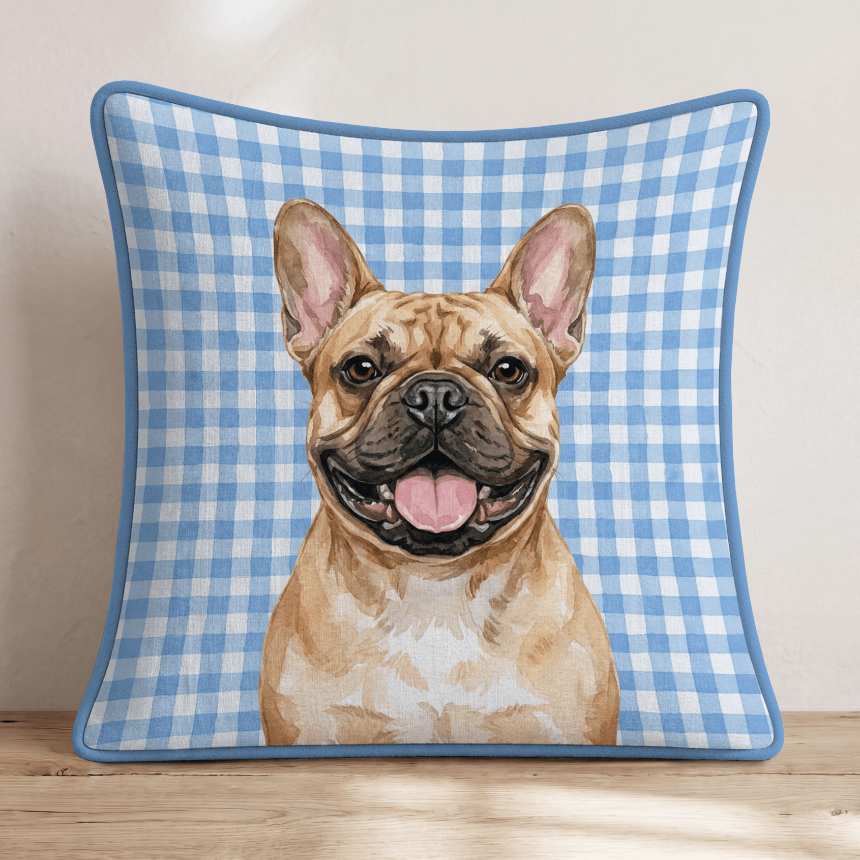 Gingham French Bulldog Throw Pillow - Hillcroft Home