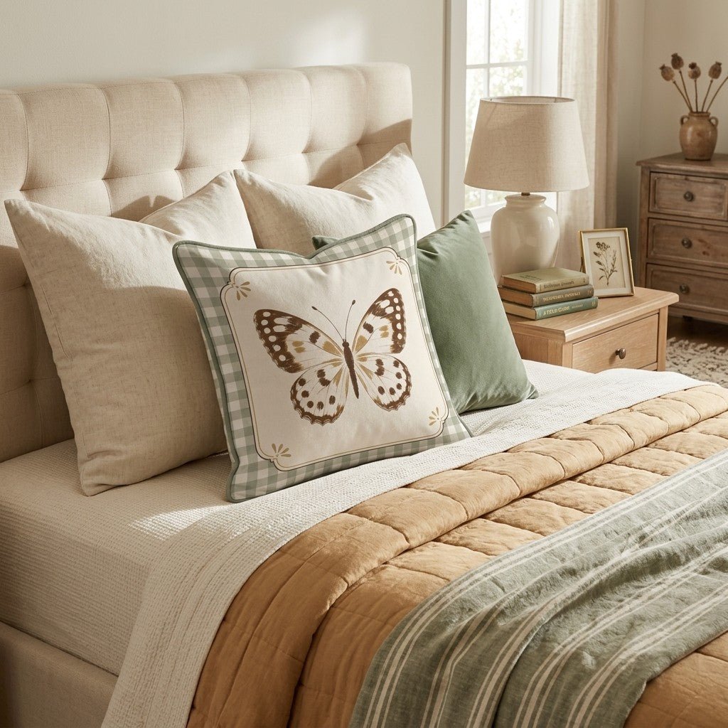 Gingham Mariposa Throw Pillow - Hillcroft Home