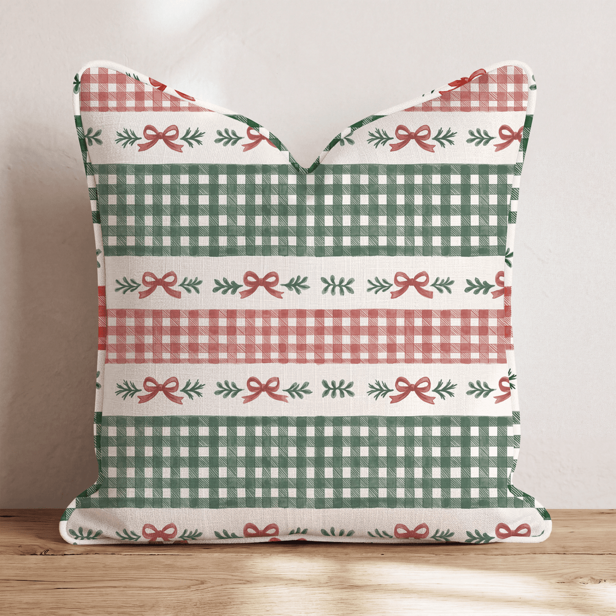 Gingham & Mistletoe Throw Pillow throw pillow - Hillcroft Home