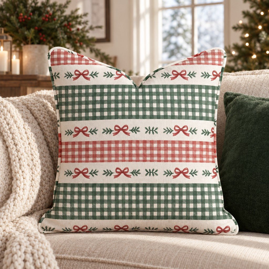 Gingham & Mistletoe Throw Pillow throw pillow - Hillcroft Home