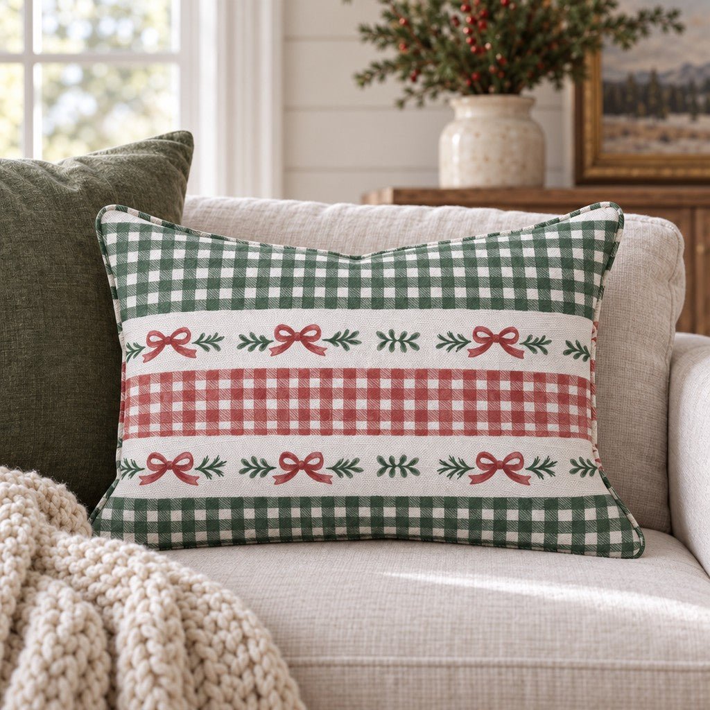 Gingham & Mistletoe Throw Pillow throw pillow - Hillcroft Home