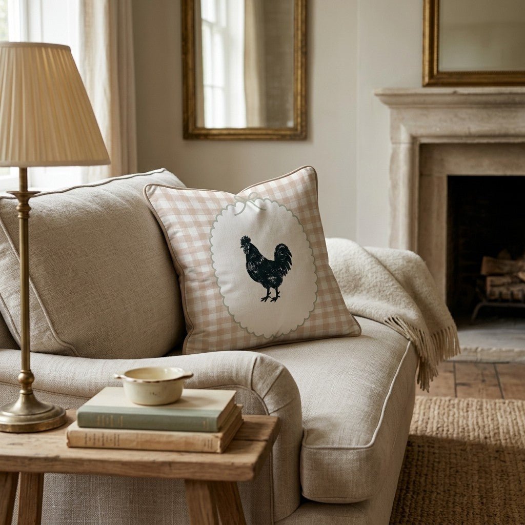 Gingham Rooster Throw Pillow - Hillcroft Home