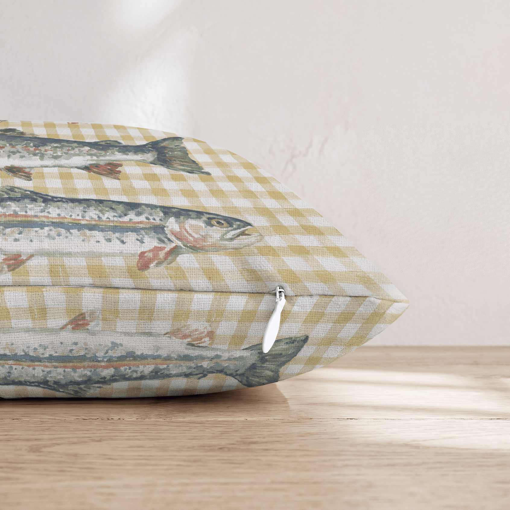 Gingham With Fish Throw Pillow - Hillcroft Home