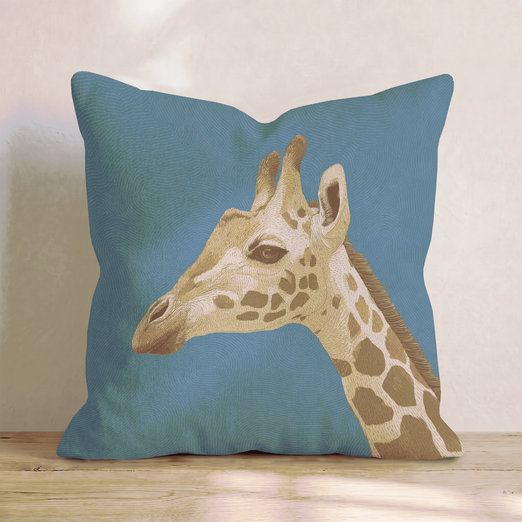 Giraffe Portrait Blue Throw Pillow - Hillcroft Home