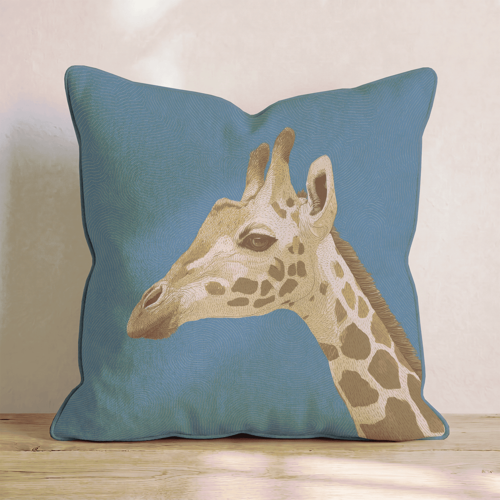 Giraffe Portrait Blue Throw Pillow - Hillcroft Home