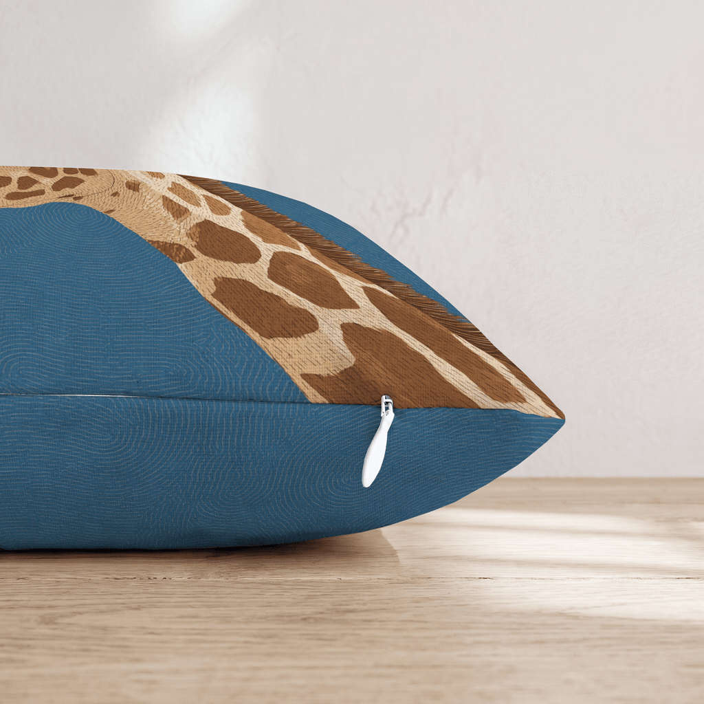 Giraffe Portrait Blue Throw Pillow - Hillcroft Home