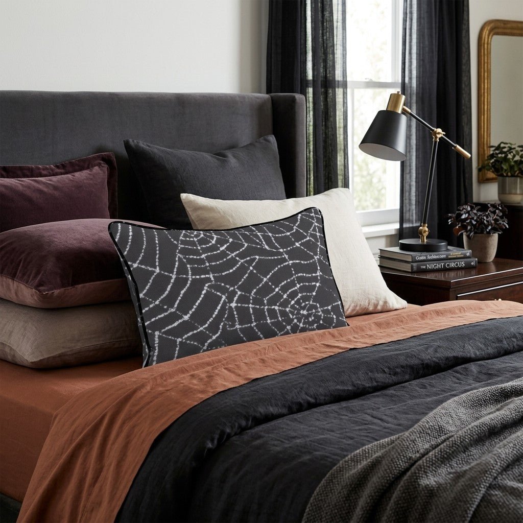 Gloomy Cobwebs Throw Pillow - Hillcroft Home