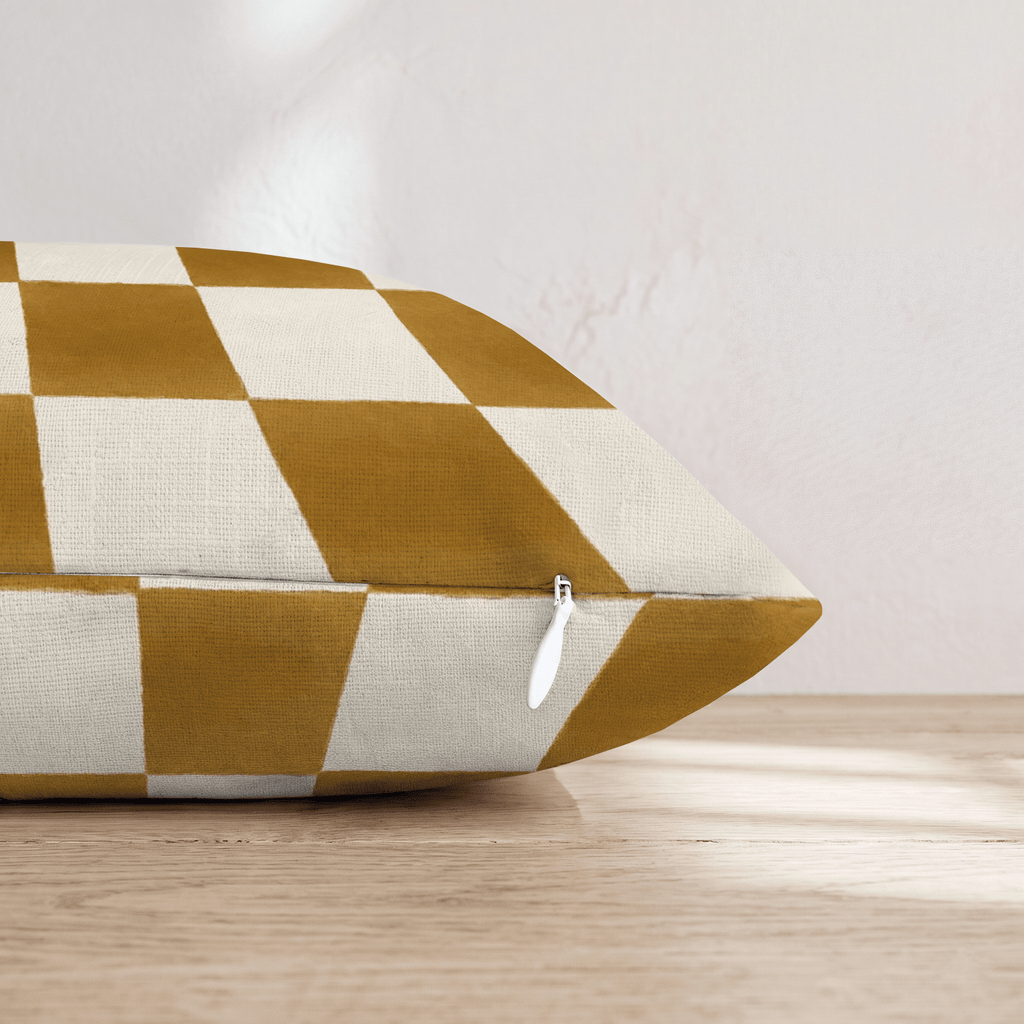 Gold Cream Bold Check Throw Pillow - Hillcroft Home