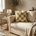 Gold Cream Bold Check Throw Pillow - Hillcroft Home