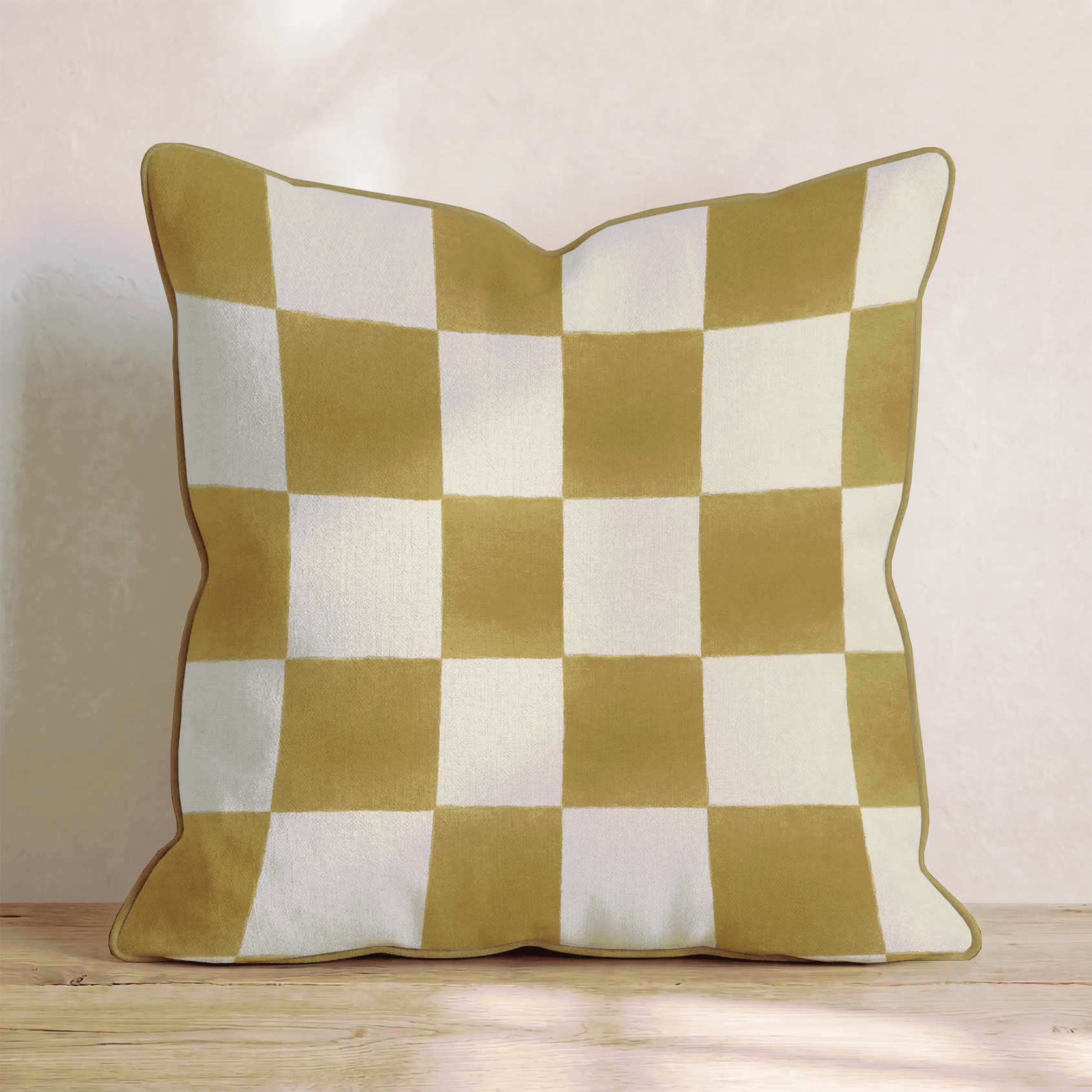 Gold Cream Bold Check Throw Pillow - Hillcroft Home
