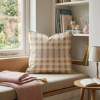 Gold Pink Woven Plaid Throw Pillow - Hillcroft Home